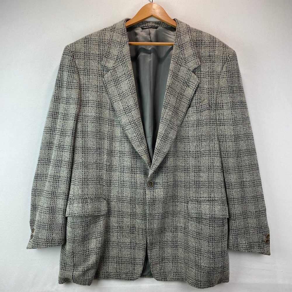 VTG Canali Proposta Blazer Mens 56 R Grey Wool Plaid Textured Sport Coat Italy